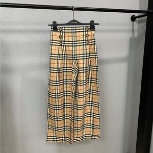 Authentic Burberry Beige Plaid Button-Detail pants